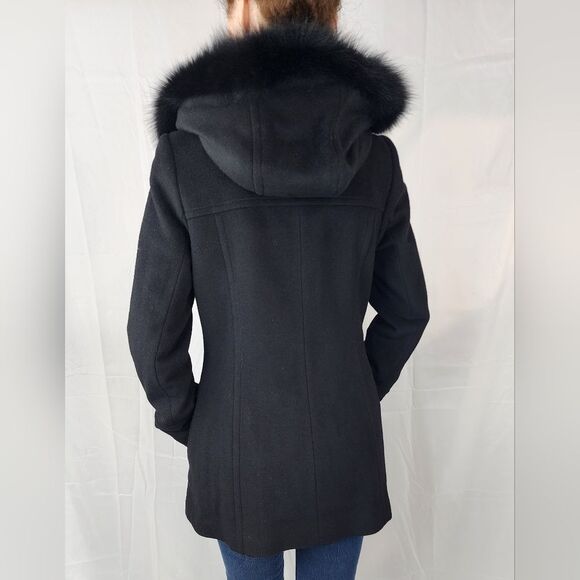 Sachi Collection women's lambs wool coat with fur trimmed hood size small - Picture 2 of 10